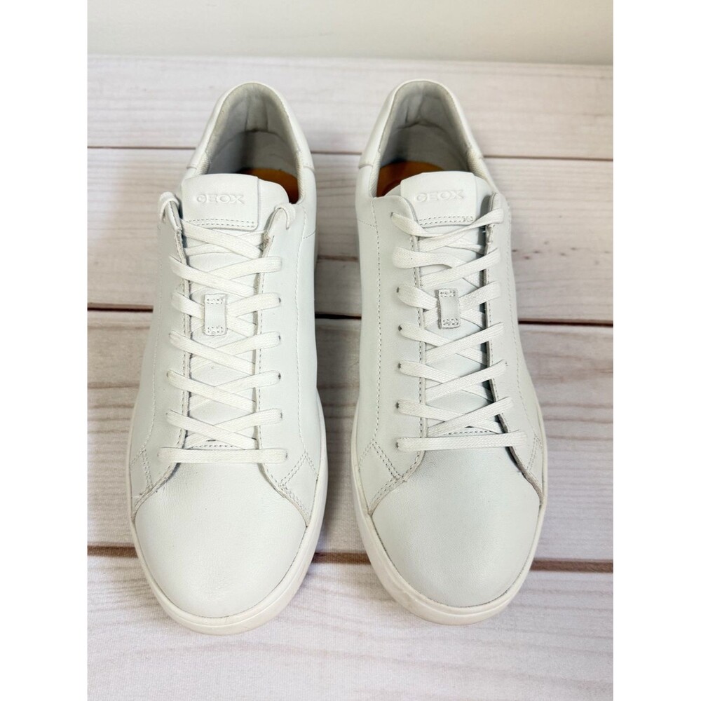 Geox Spherica Mens Leather Leisure Tennis Shoe Size 12 White Low Top Minimalist - Picture 3 of 11